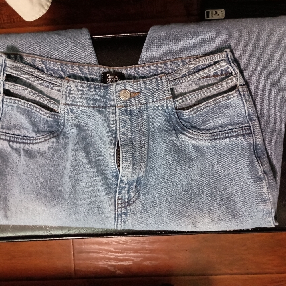 Simple Society Women's Blue Jeans with hip cut outs_9/29 - Picture 2 of 9